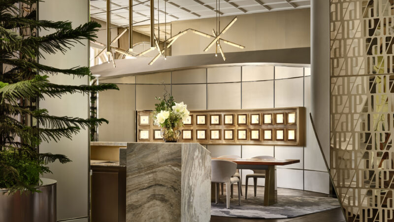 Interior displays and seating in official AP House Singapore photography
