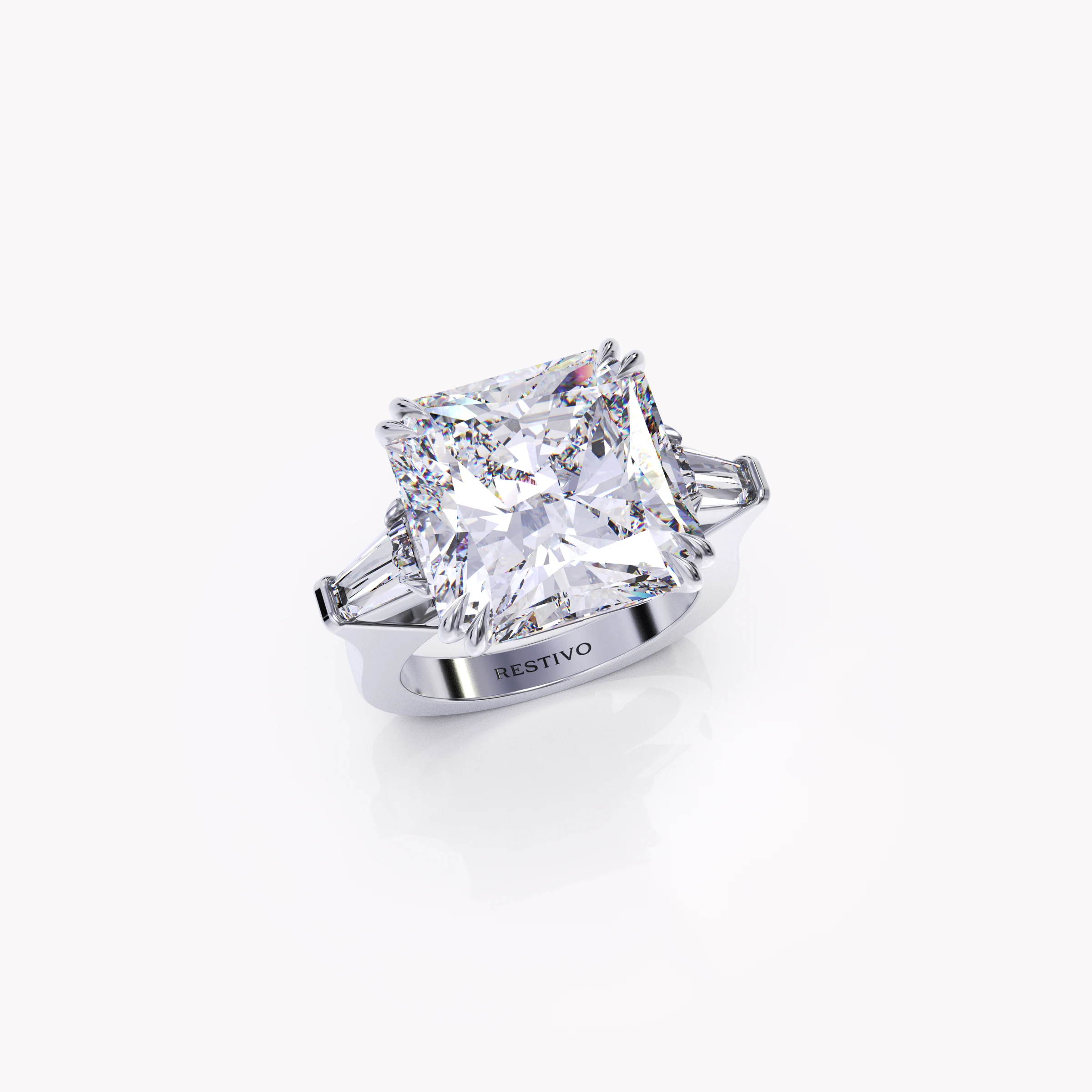 Radiant-cut white diamond ring by Restivo Diamonds