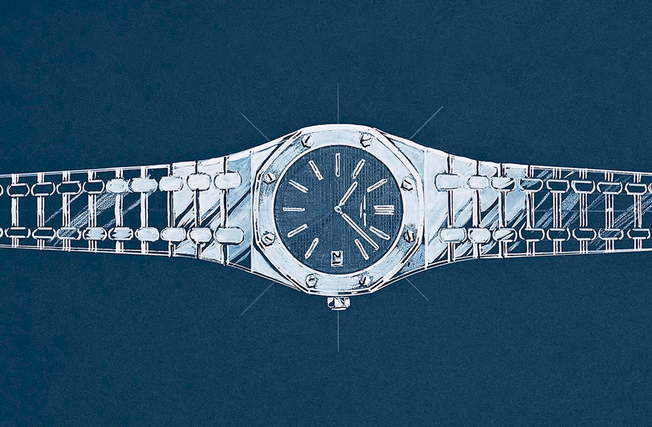 Historical Royal Oak design drawing on a blue presentation board