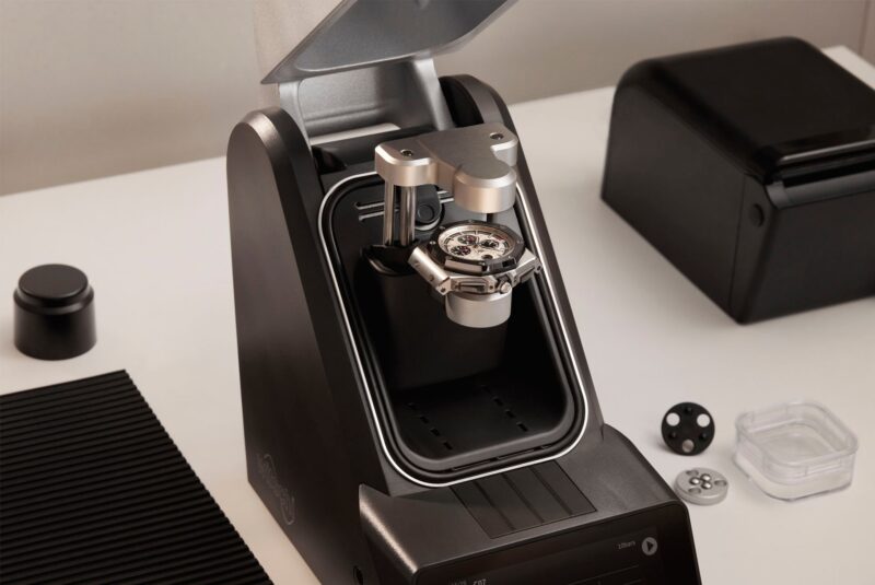 A watch movement positioned in precision testing equipment at Audemars Piguet