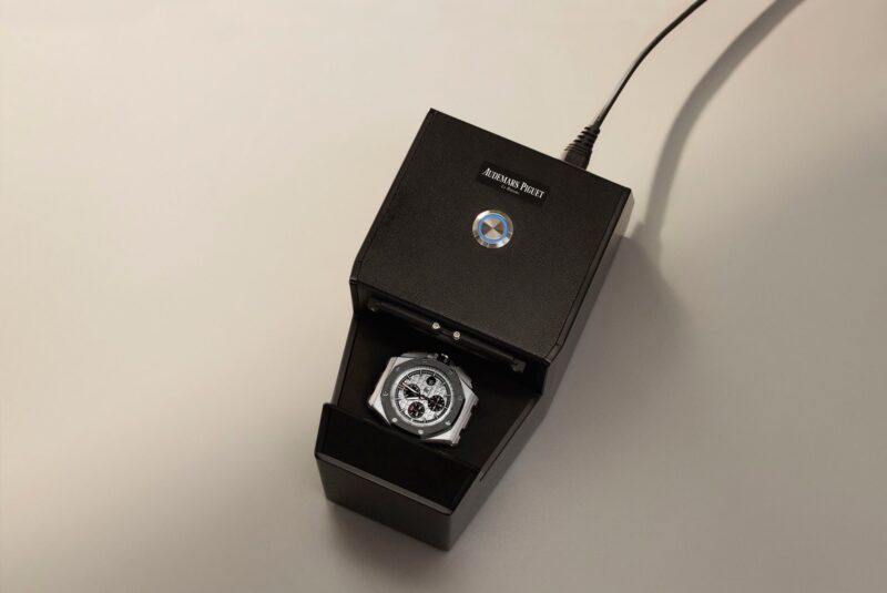 A watch positioned in Audemars Piguet diagnostic equipment