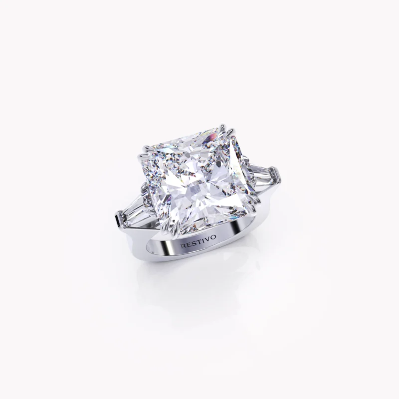 Radiant-cut white diamond engagement ring by Restivo Diamonds