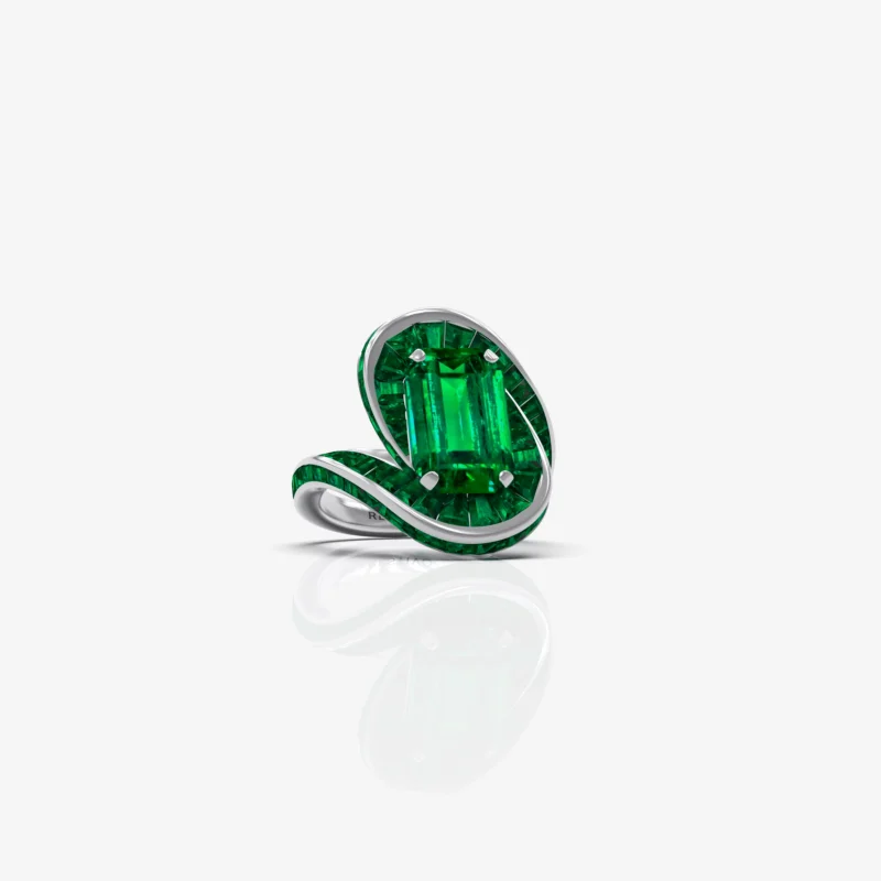 Emerald and diamond ring by Restivo Diamonds
