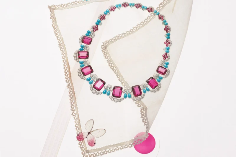 Cartier Nature Sauvage Chryséis high jewellery necklace with rubellite and chalcedony beads