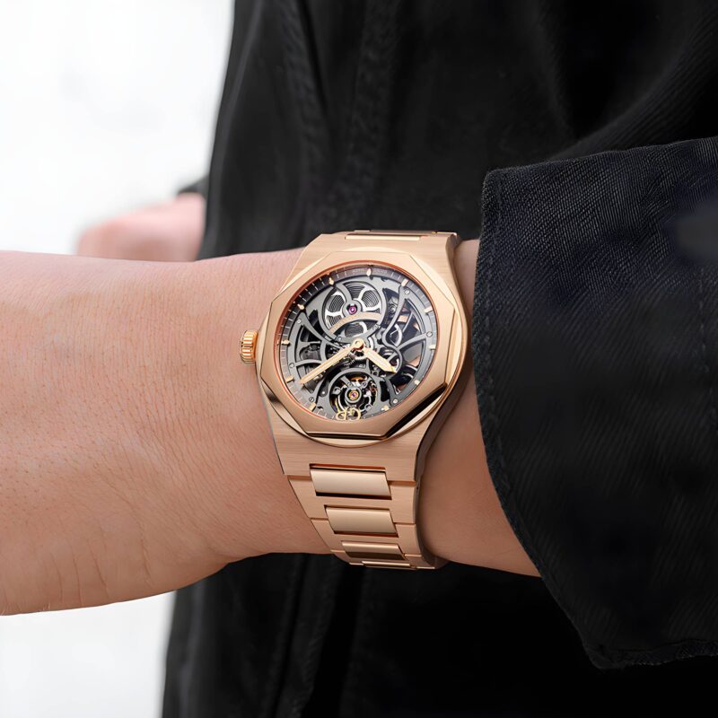 Girard-Perregaux Laureato Fifty in pink gold worn on the wrist