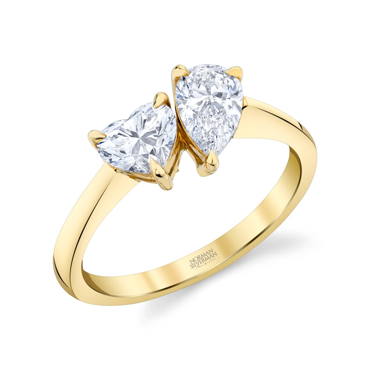 Norman Silverman Toi et Moi ring with pear and heart diamonds