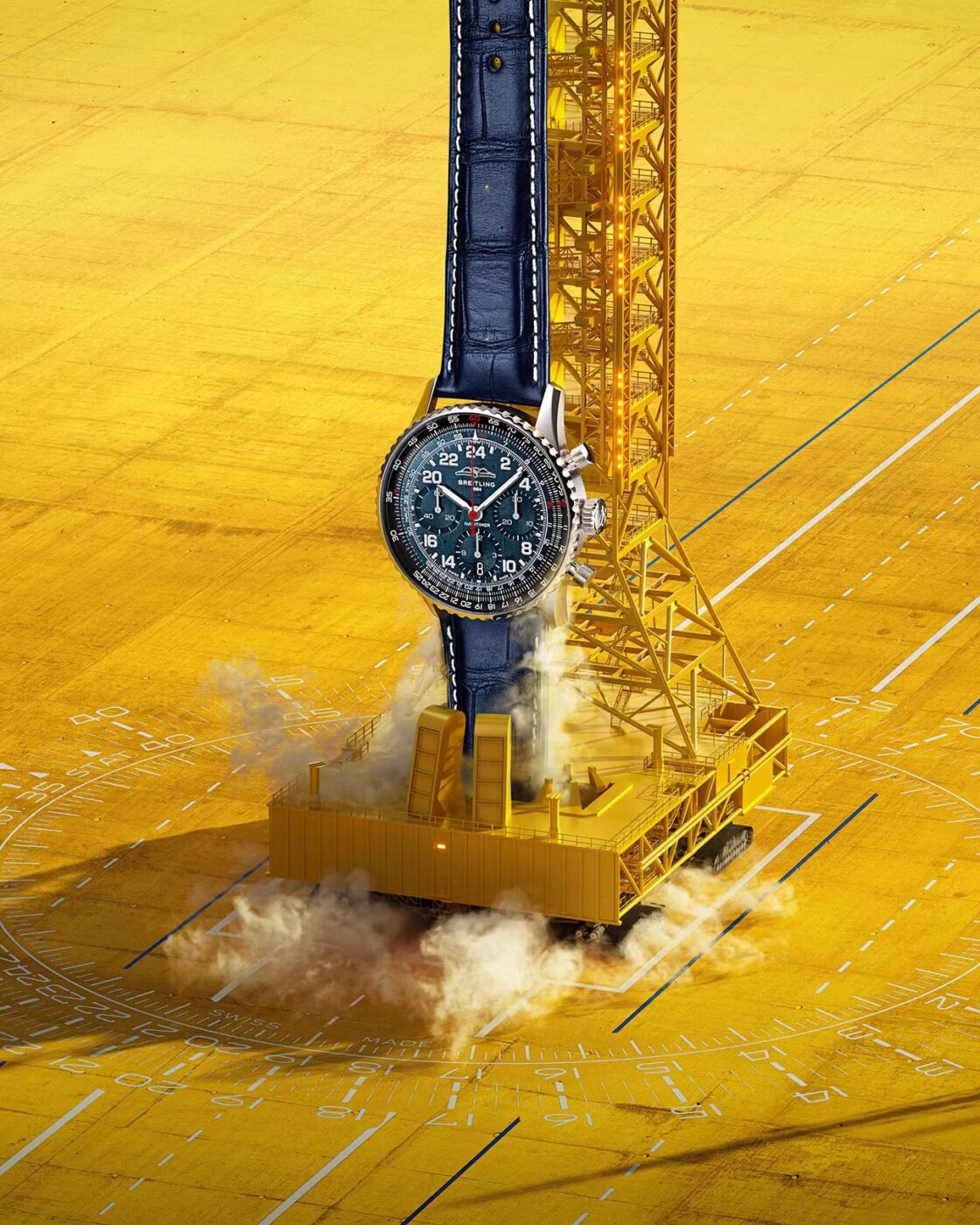 Breitling Navitimer Cosmonaute Artemis II shown over a golden launch-field composition