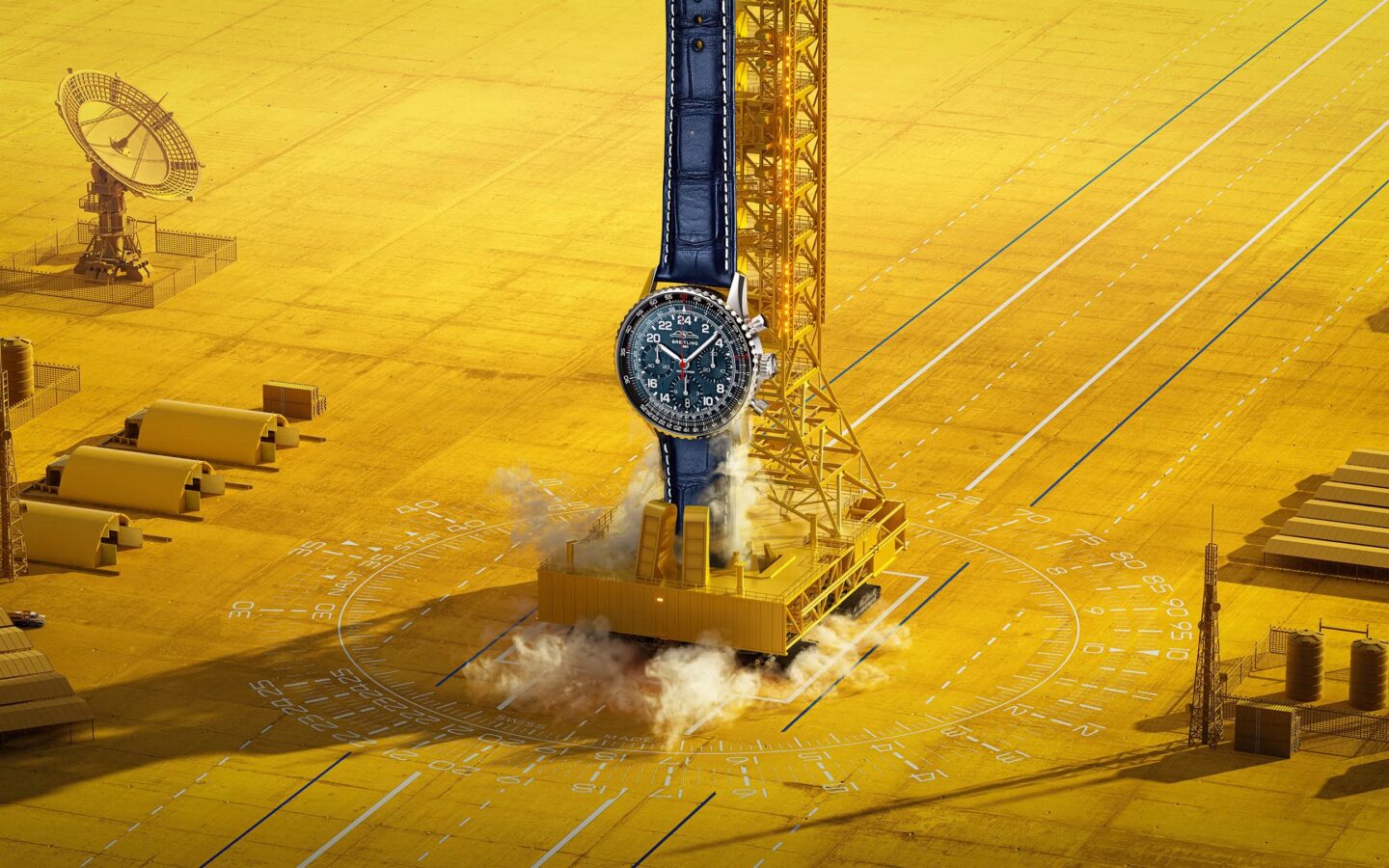 Breitling Navitimer Cosmonaute Artemis II shown over a golden launch-field composition