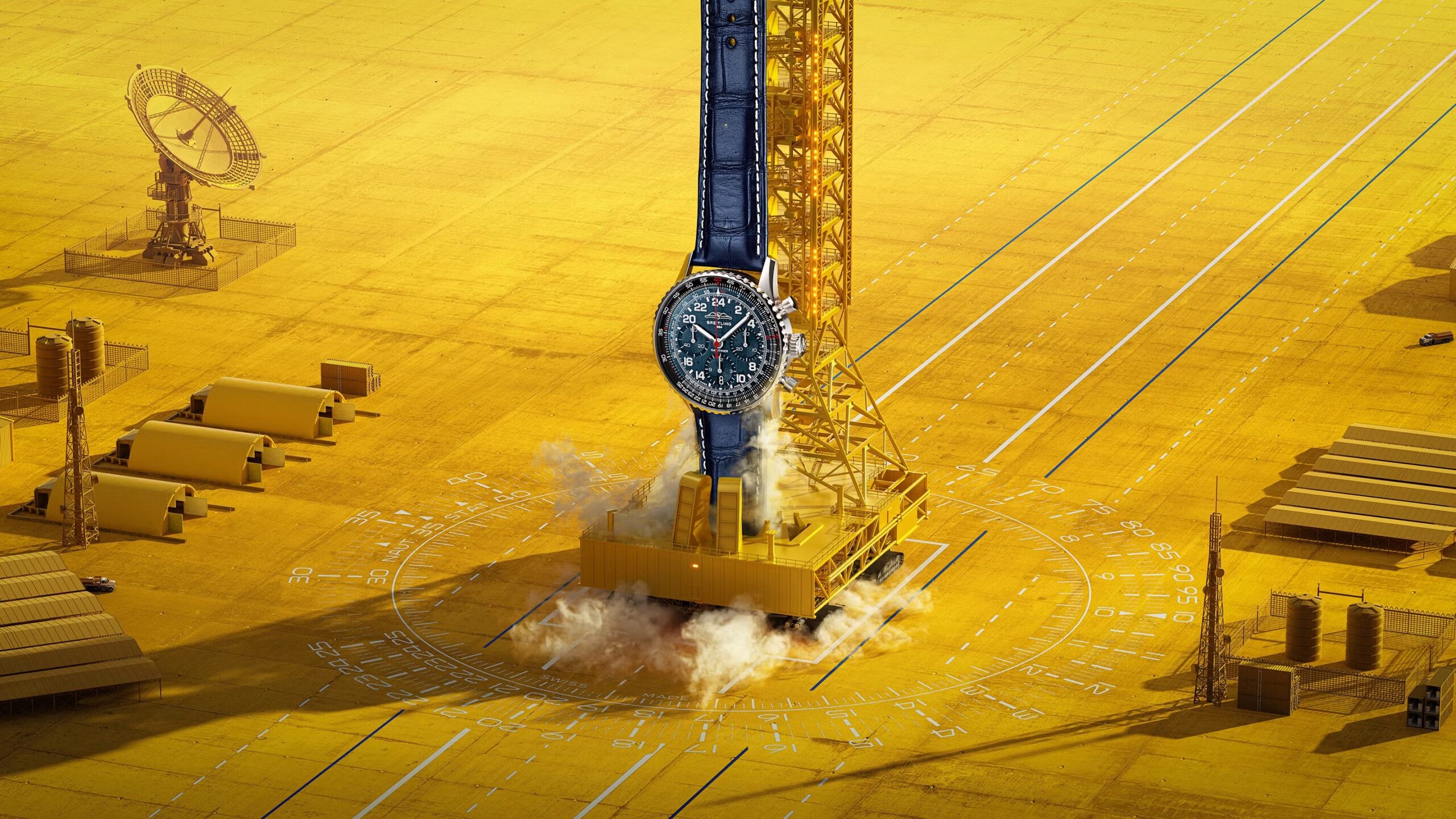 Breitling Navitimer Cosmonaute Artemis II shown over a golden launch-field composition