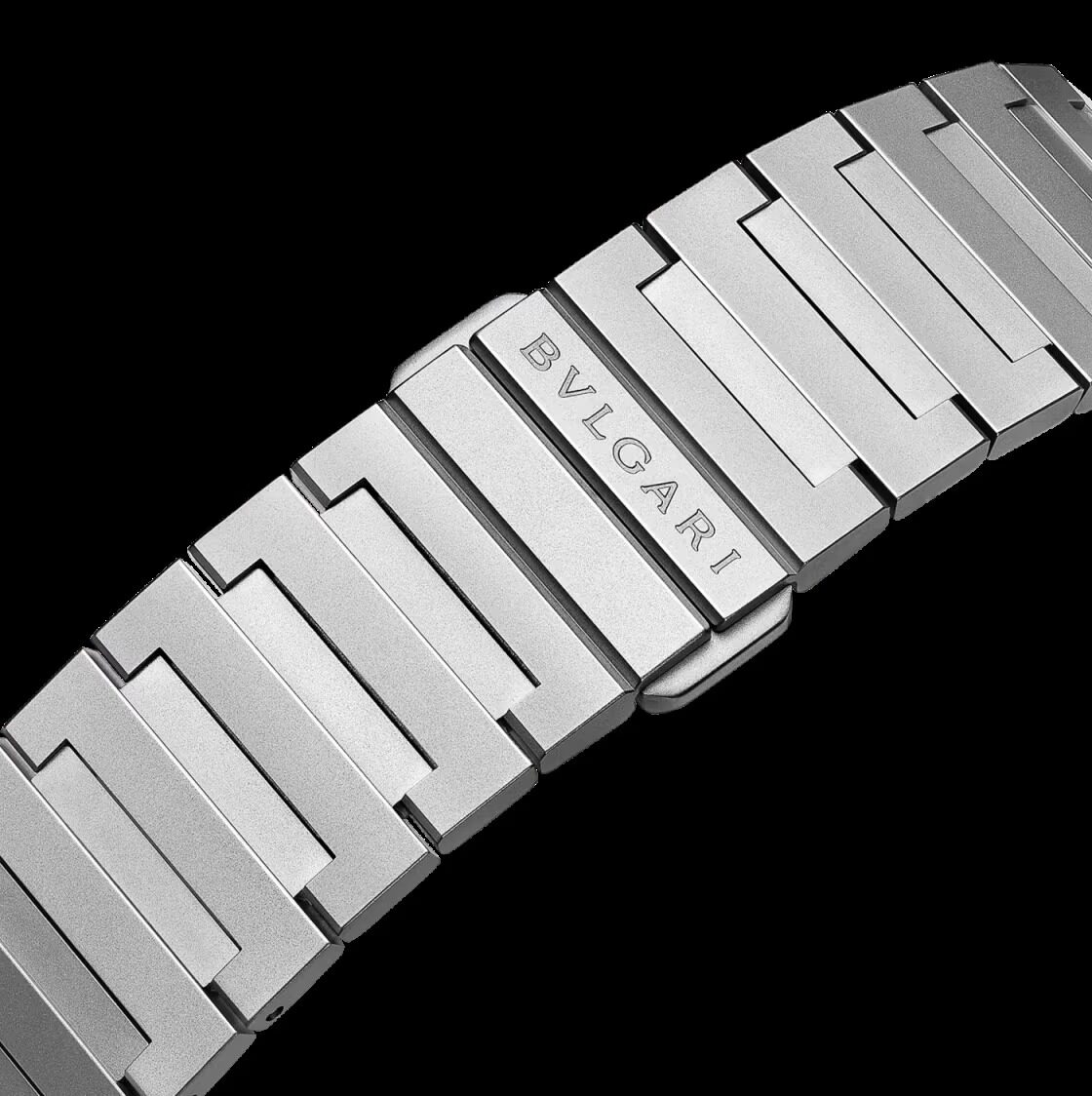 Bulgari Octo Finissimo 37mm titanium bracelet macro detail with Bulgari signature