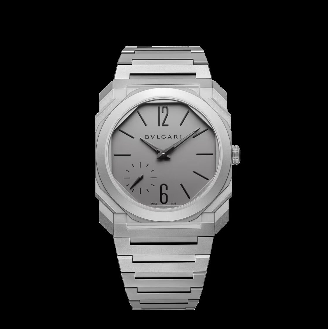 Bulgari Octo Finissimo 37mm titanium front view on black background