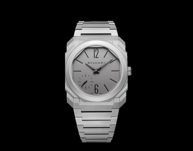 Bulgari Octo Finissimo 37mm titanium front view on black background