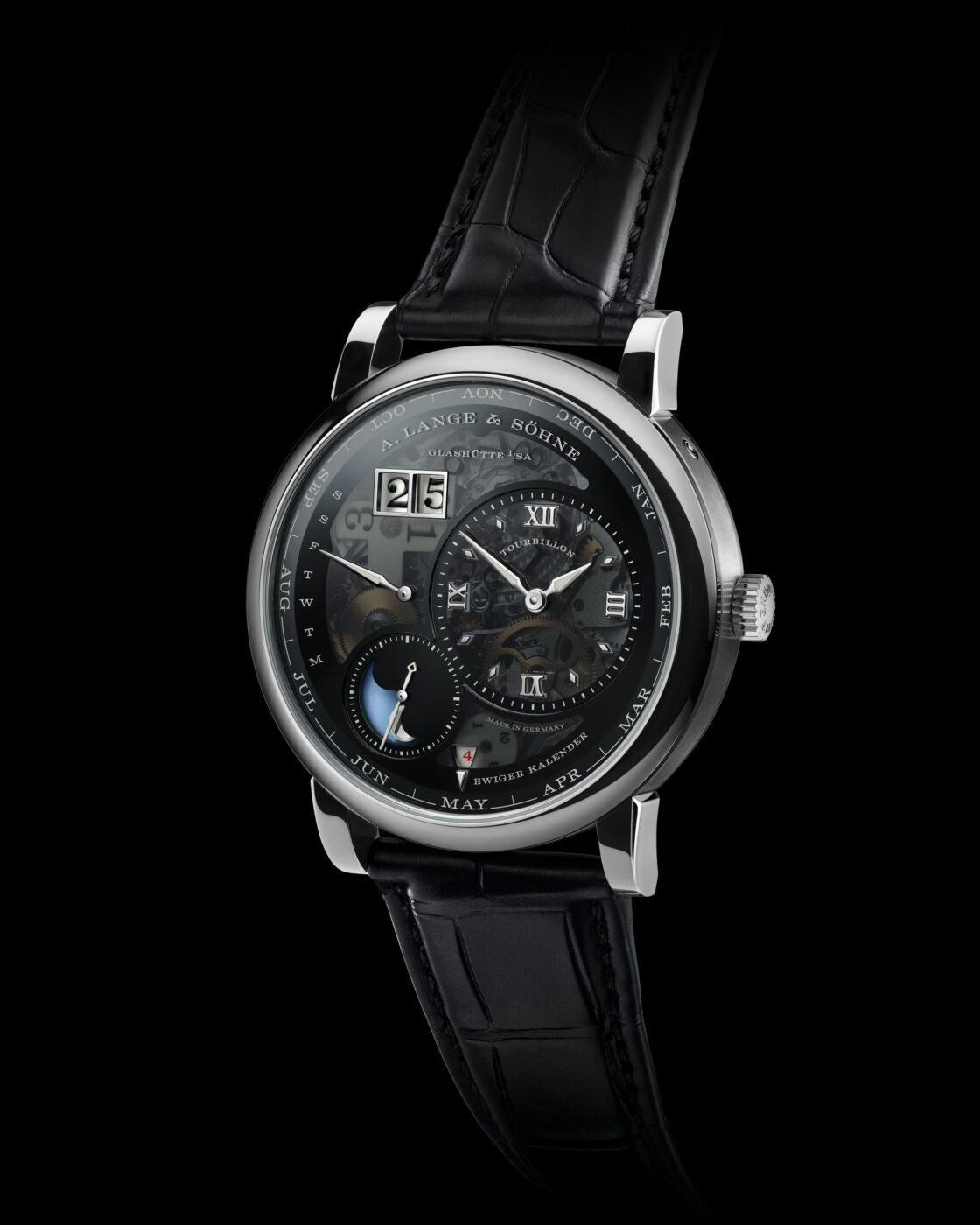 A. Lange & Söhne Lange 1 Tourbillon Perpetual Calendar Lumen front view in platinum