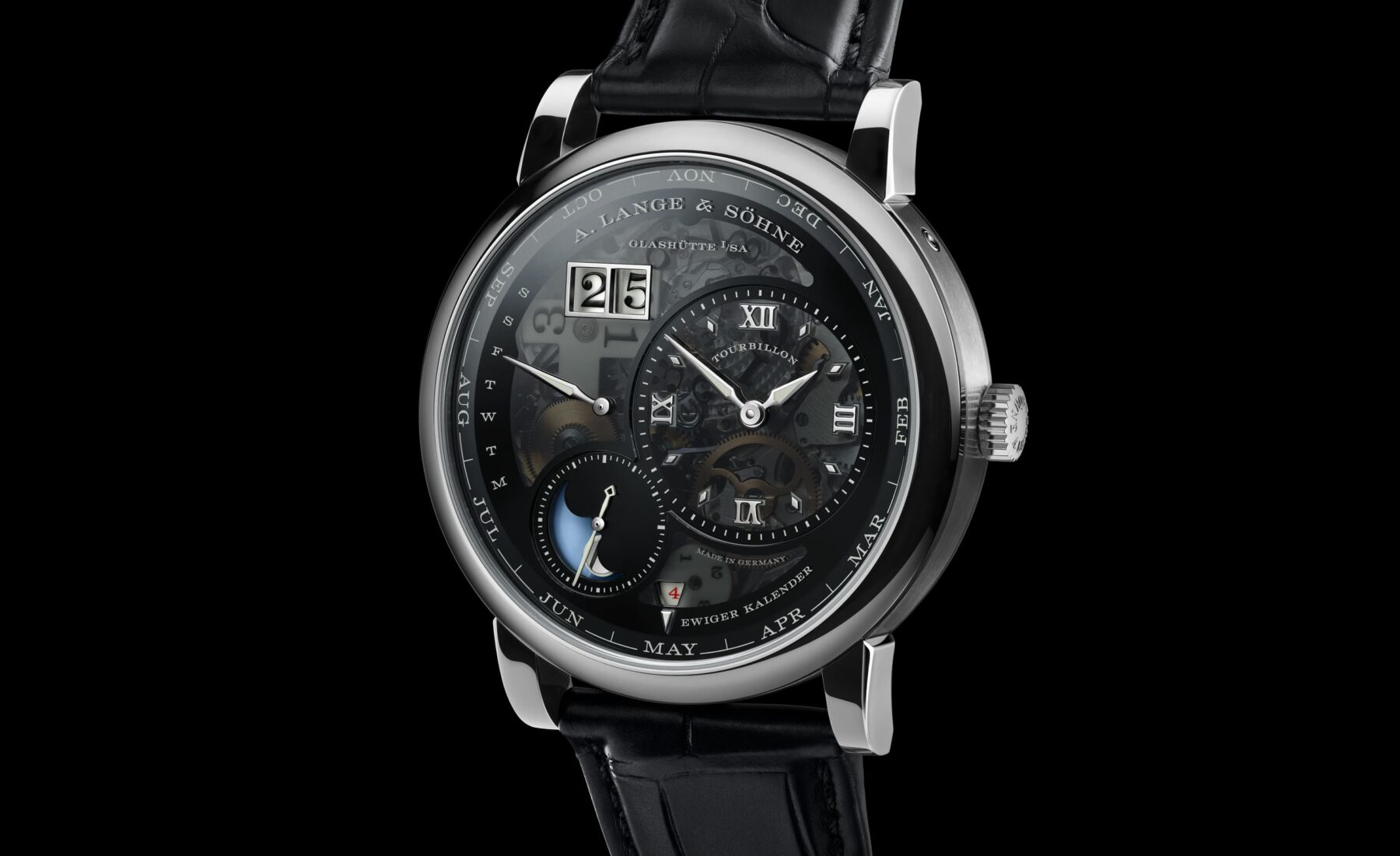 A. Lange & Söhne Lange 1 Tourbillon Perpetual Calendar Lumen front view in platinum
