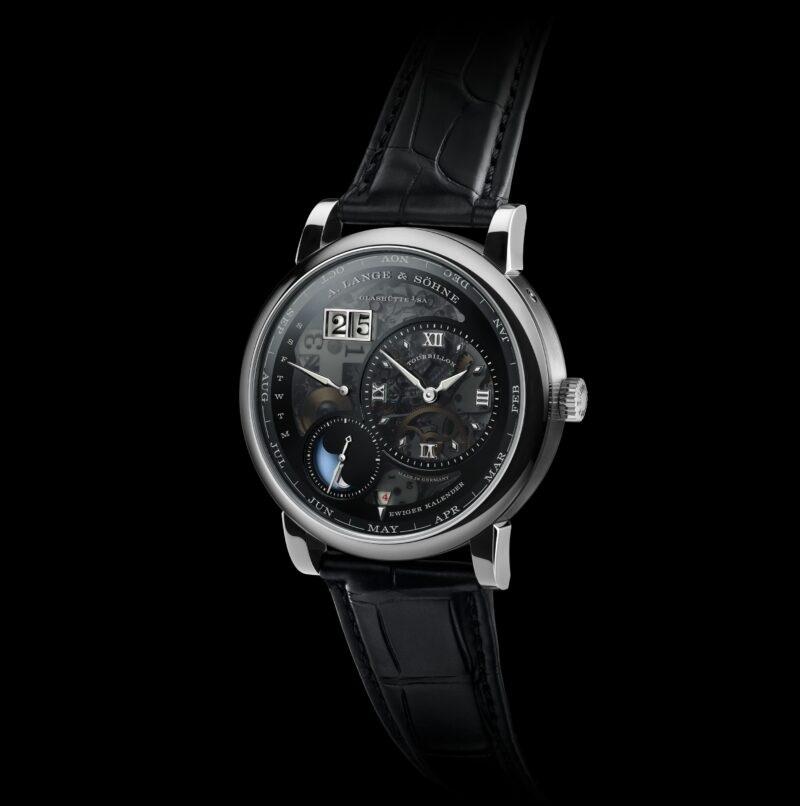 A. Lange & Söhne Lange 1 Tourbillon Perpetual Calendar Lumen front view in platinum