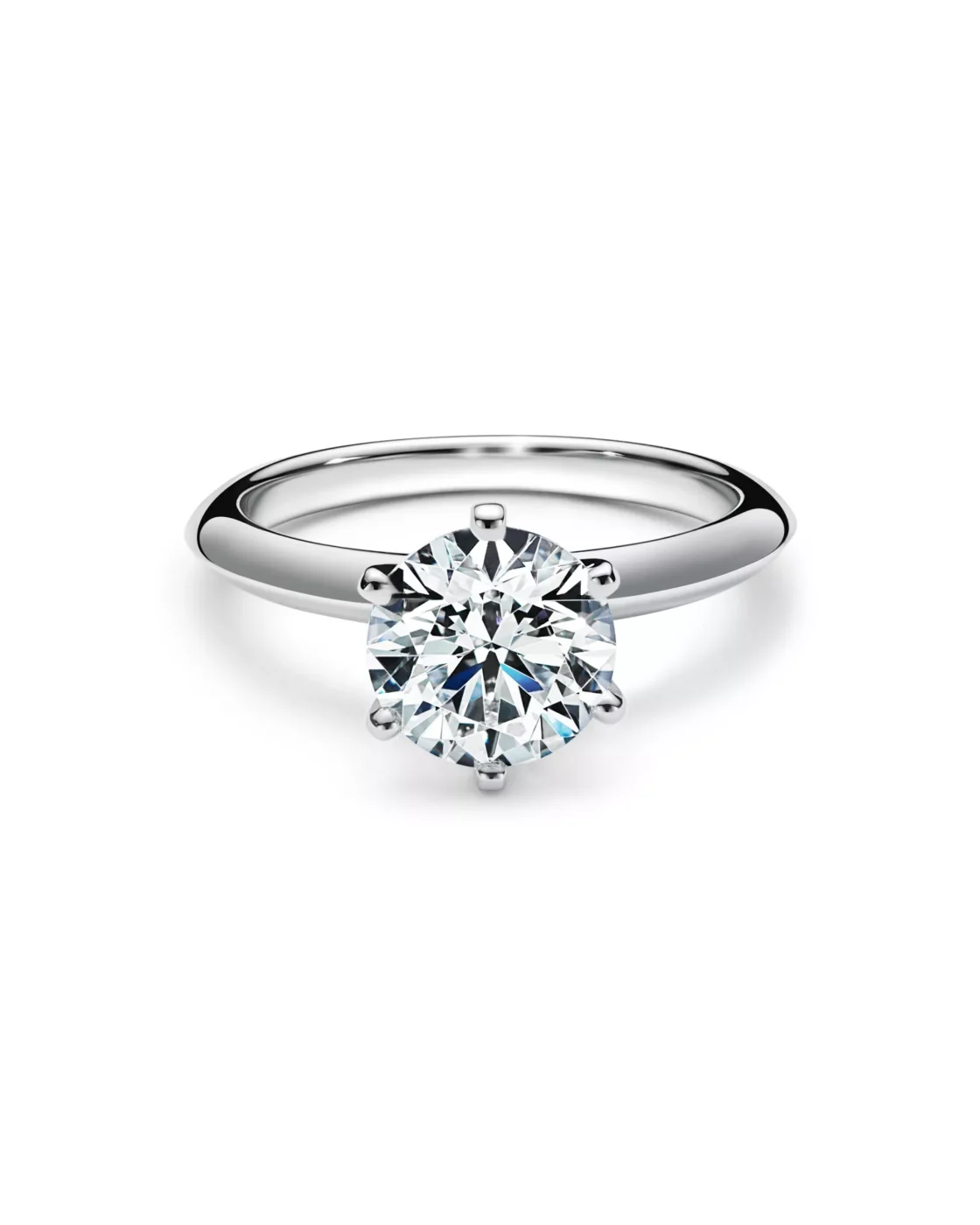 Top-down view of the rose gold Tiffany Setting solitaire engagement ring emphasizing the circular brilliance and six-prong grip