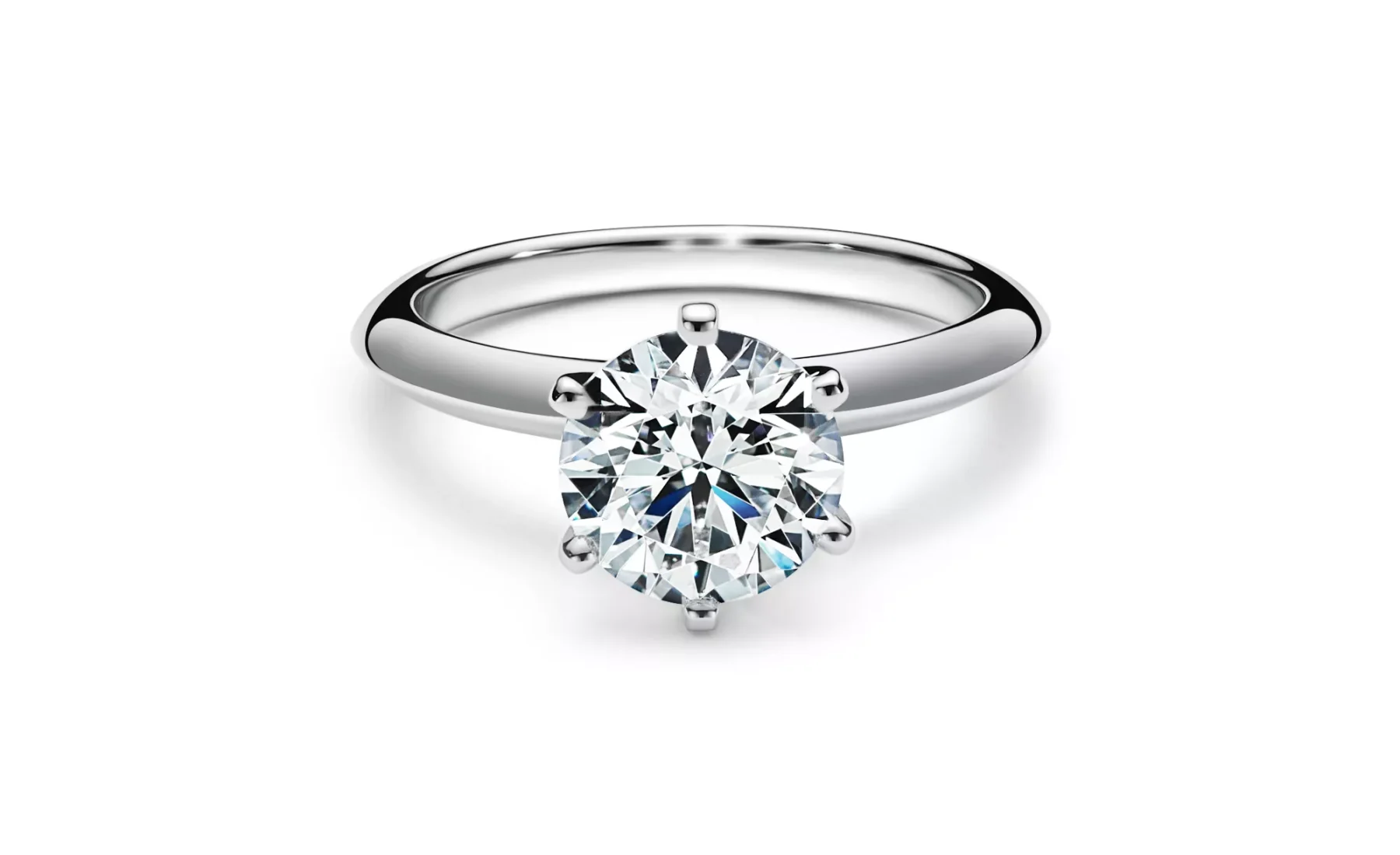 Top-down view of the rose gold Tiffany Setting solitaire engagement ring emphasizing the circular brilliance and six-prong grip