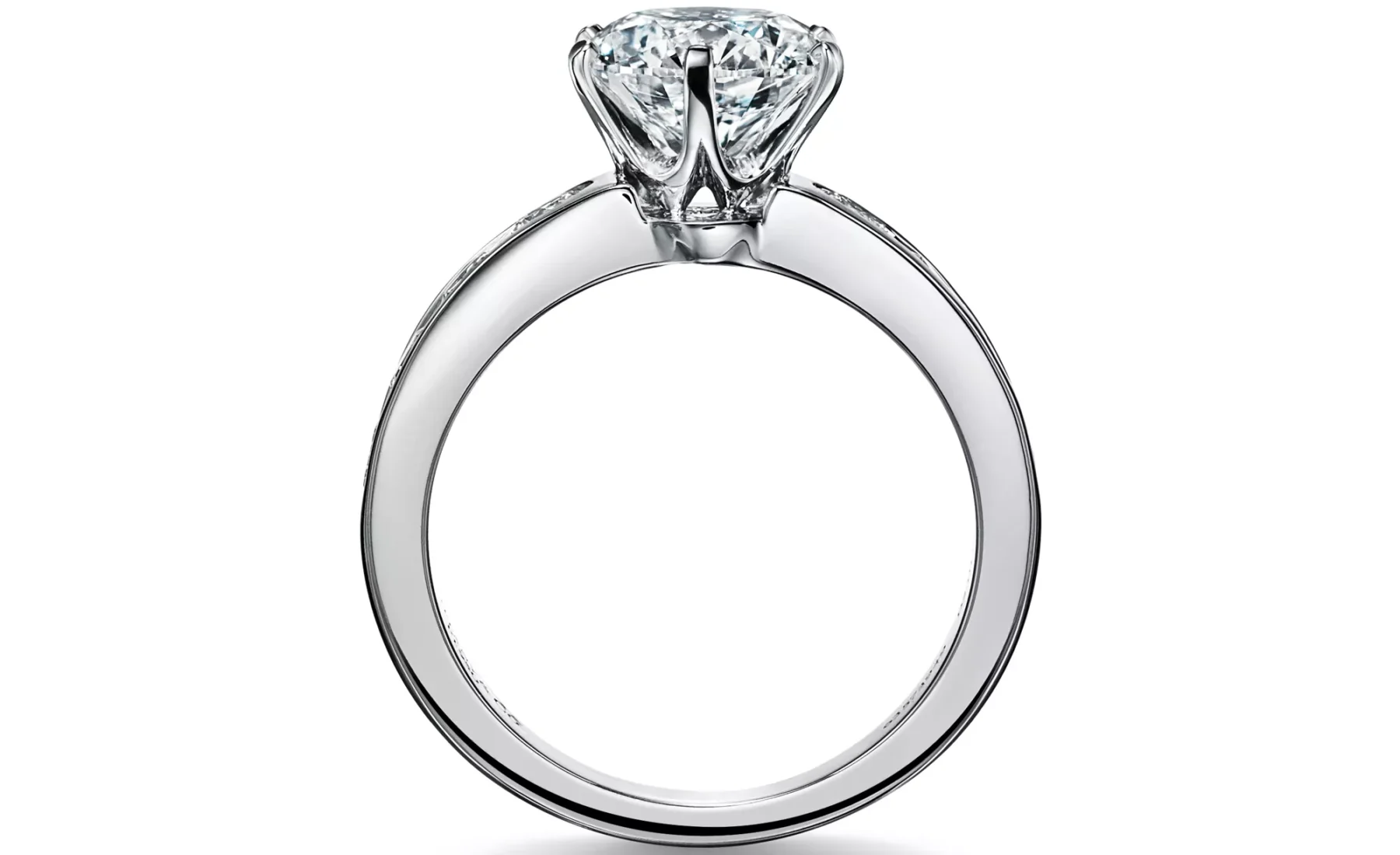 Alternative angled perspective of the rose gold Tiffany Soleste round double halo ring showing the pave setting sparkle