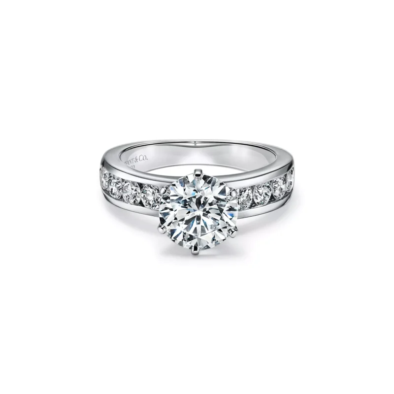 Top-down view of the rose gold Tiffany Soleste round double halo engagement ring showing the concentric diamond rows