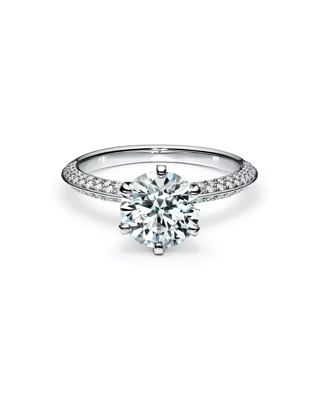 Top-down view of the rose gold Tiffany Soleste pear-shaped diamond ring showing the teardrop pave frame