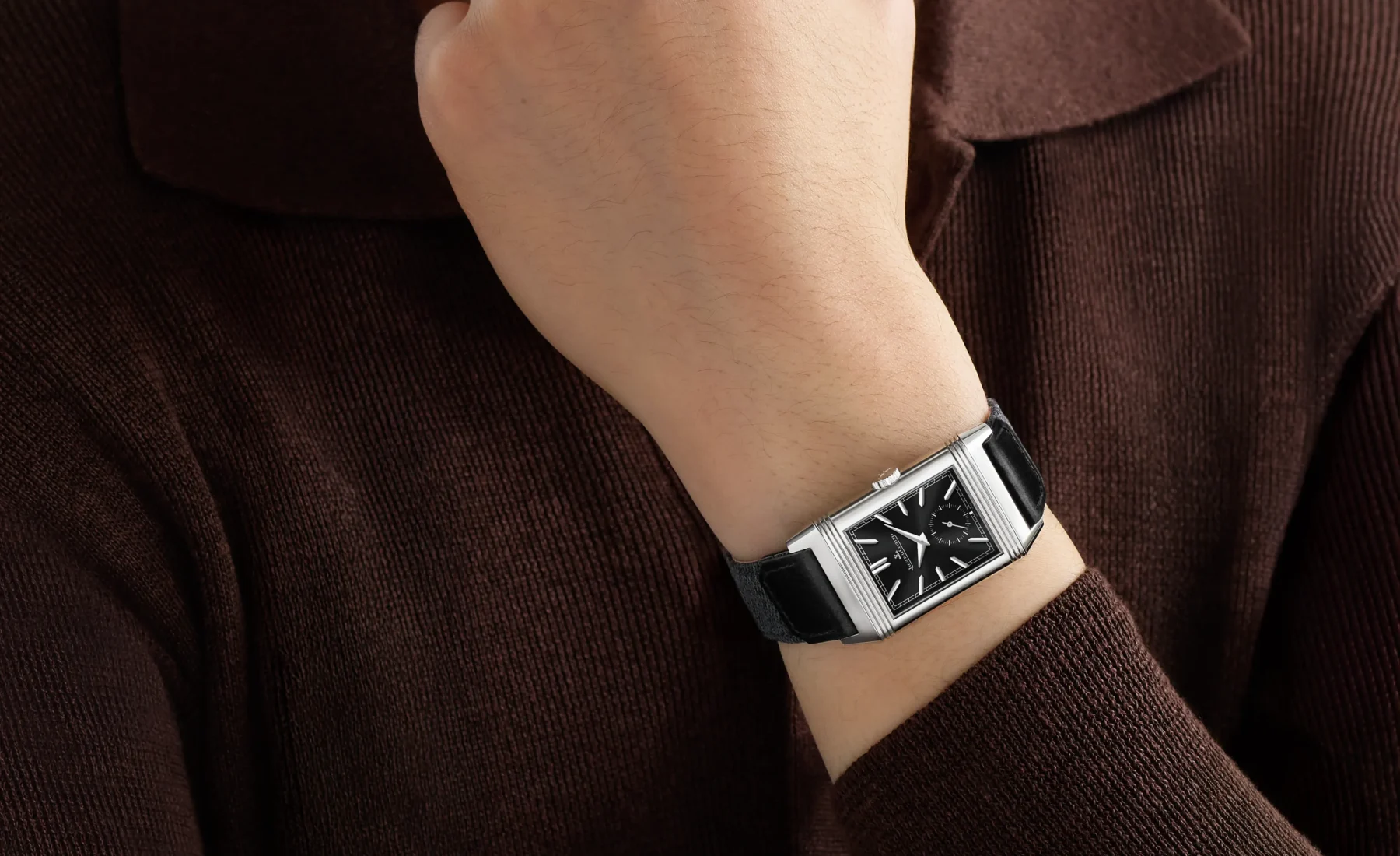 Jaeger-LeCoultre Reverso Tribute Duoface Small Seconds black dial worn on the wrist
