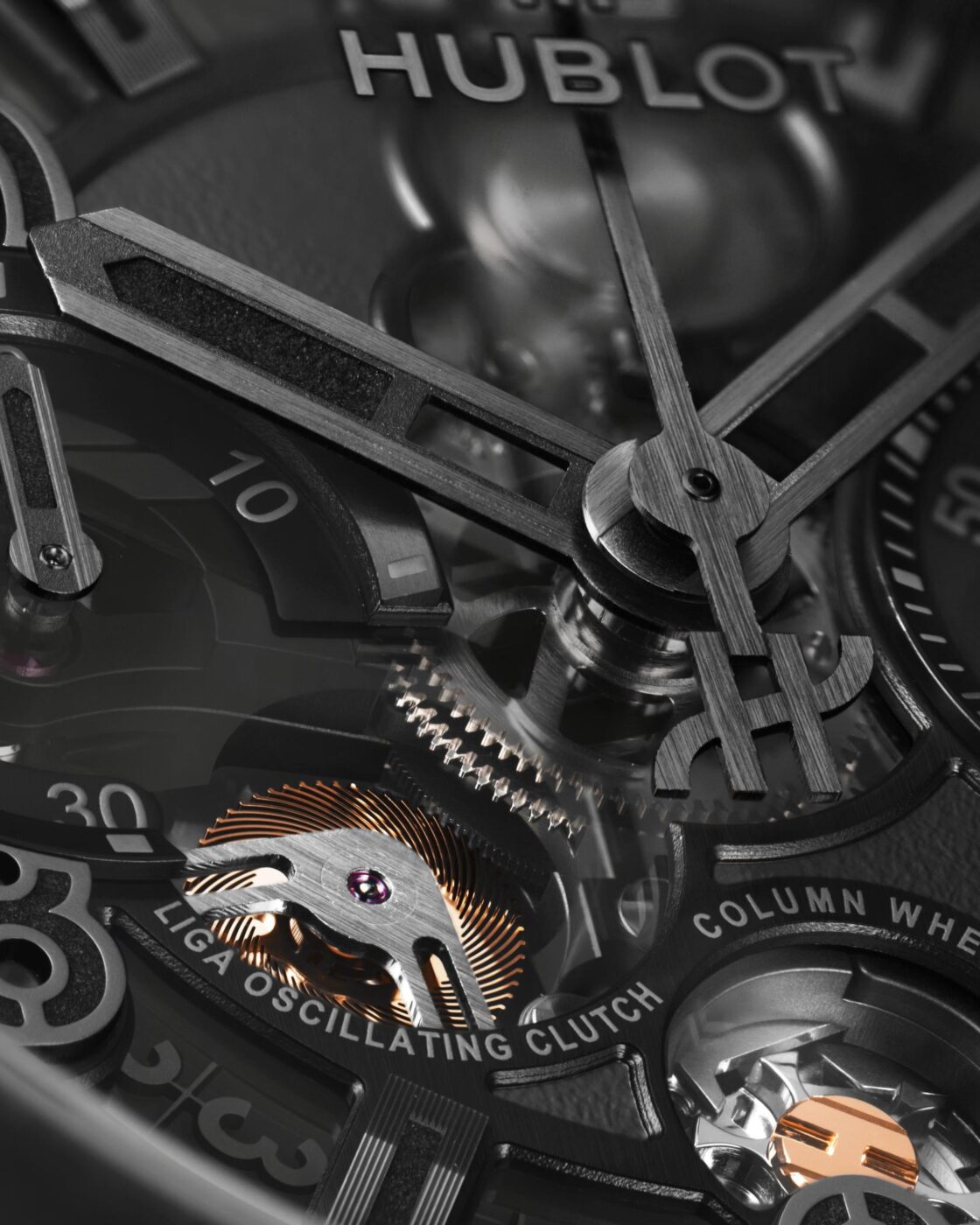 Three-quarter angled profile view of the Hublot Big Bang Reloaded All Black showing the detailed case construction