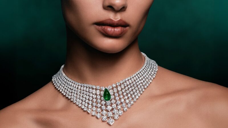 Graff emerald and white diamond high jewellery choker worn