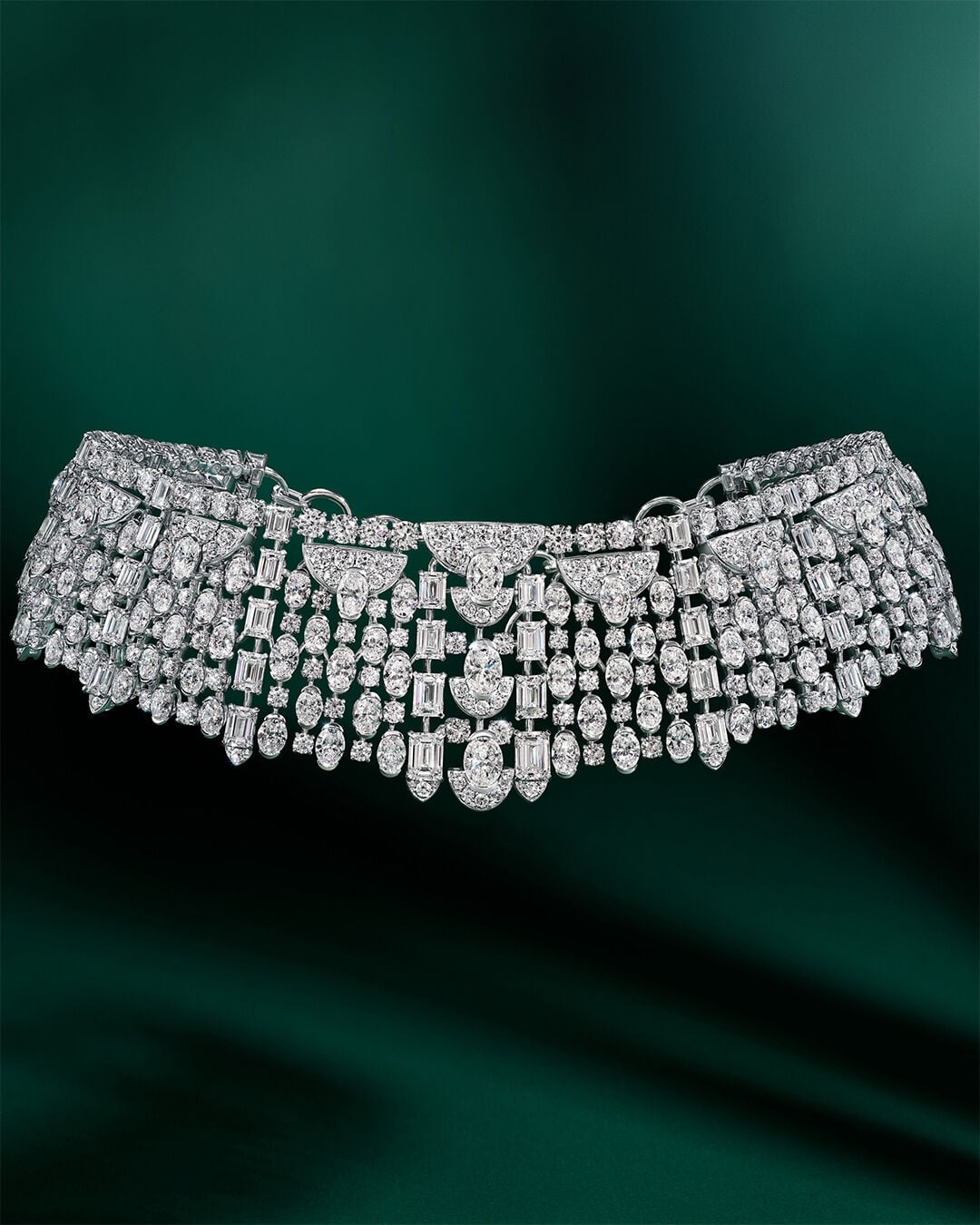 Graff white diamond high jewellery necklace with sculptural diamond arcs