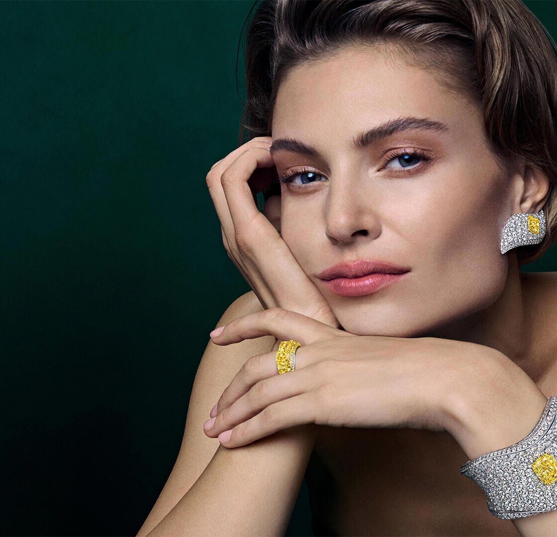 Graff yellow diamond high jewellery necklace and earrings worn