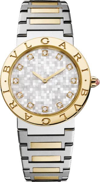 Bulgari Bulgari Gold and Steel watch with mother-of-pearl mosaic dial