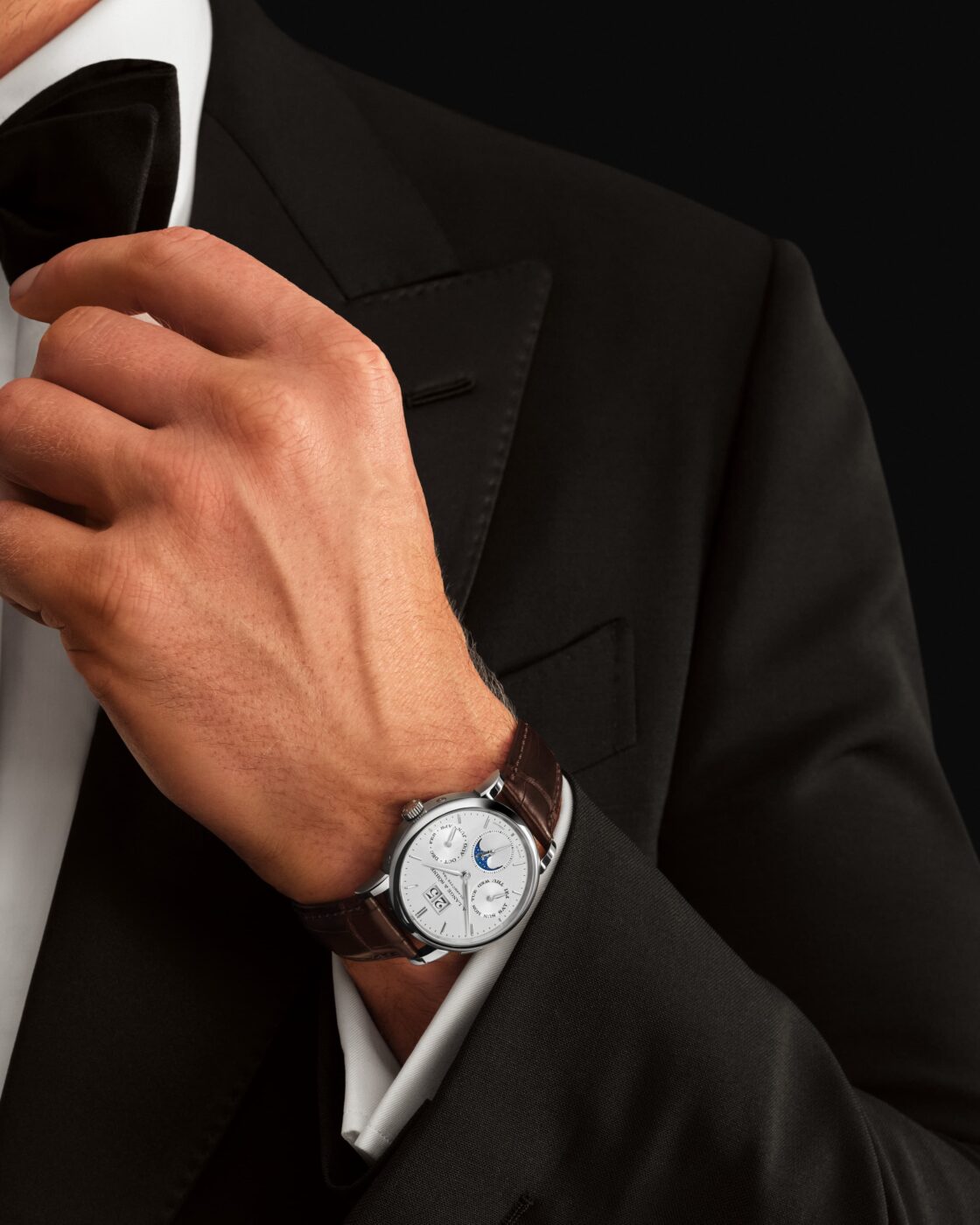 A. Lange & Söhne Saxonia Annual Calendar white gold worn on the wrist