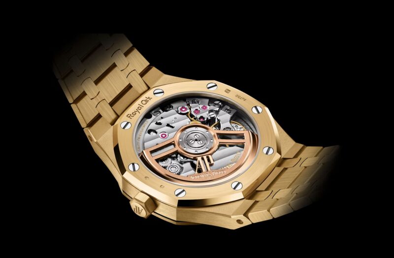 Audemars Piguet Royal Oak Malachite open caseback and automatic calibre