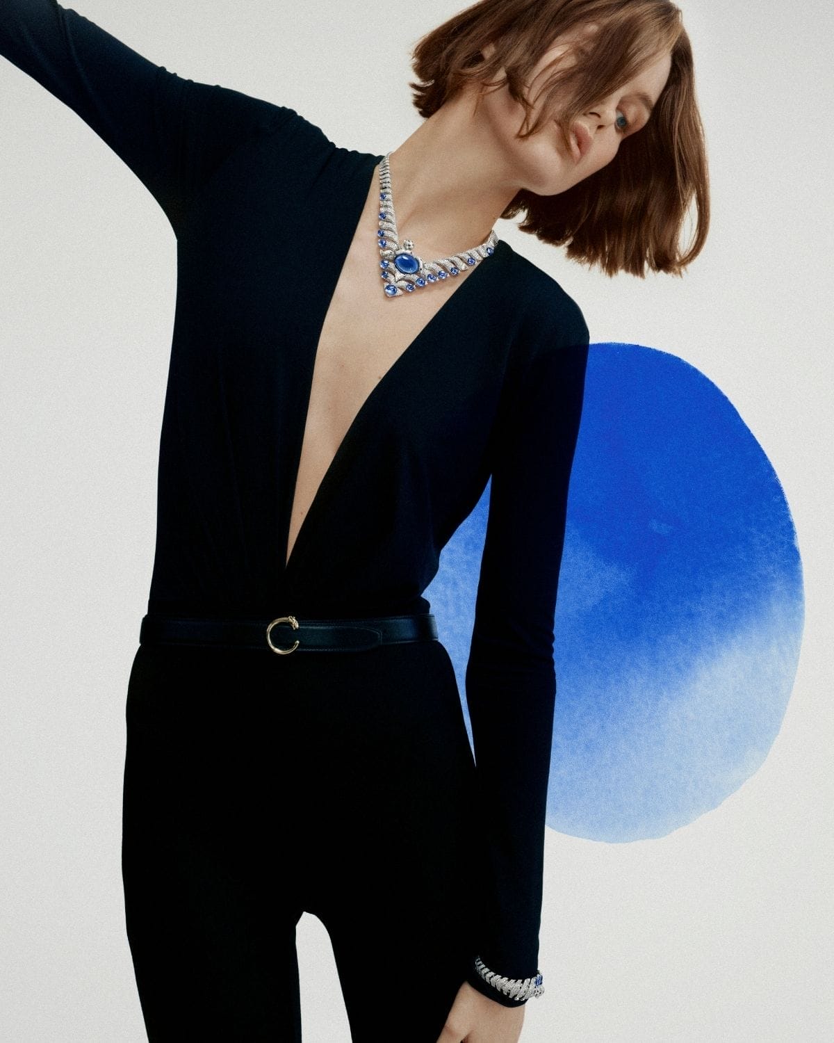 Cartier Le Choeur des Pierres Kentia high jewellery necklace worn with Ceylon sapphire