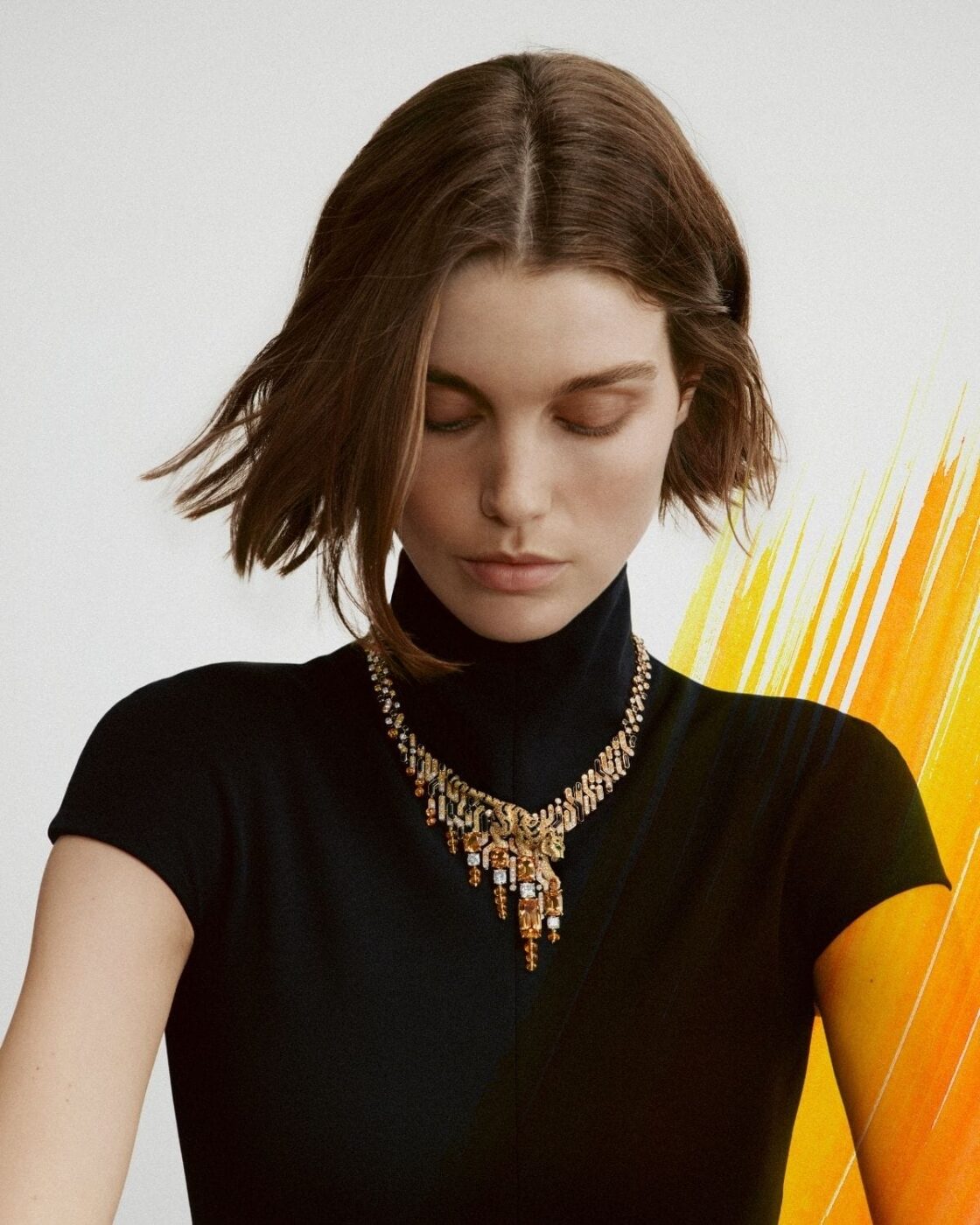 Cartier Le Choeur des Pierres Haryma tiger necklace worn in yellow gold