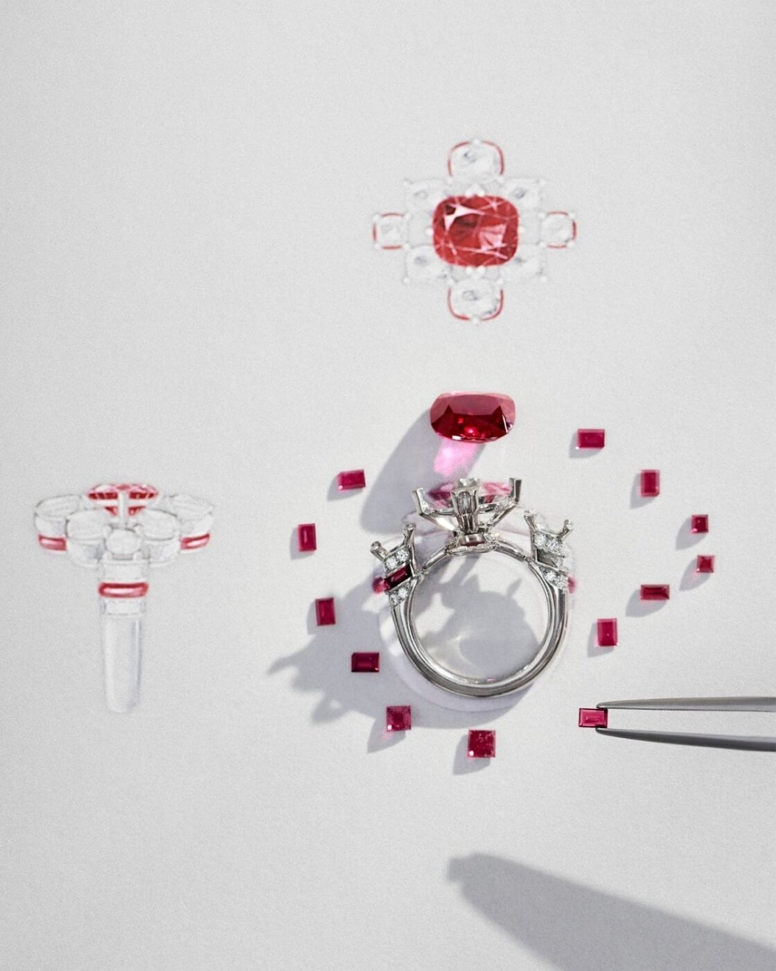 Cartier Le Choeur des Pierres Tesselia ruby ring components and setting study