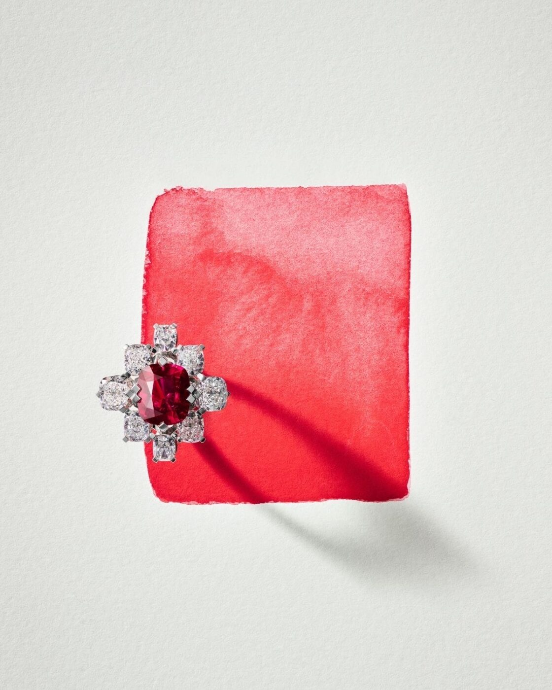 Cartier Le Choeur des Pierres Tesselia ring with Mozambique ruby and diamond corolla setting