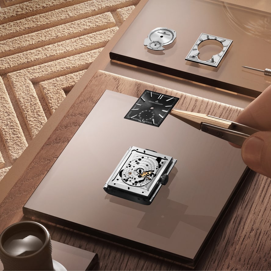 Jaeger-LeCoultre Reverso dial movement and components arranged in atelier