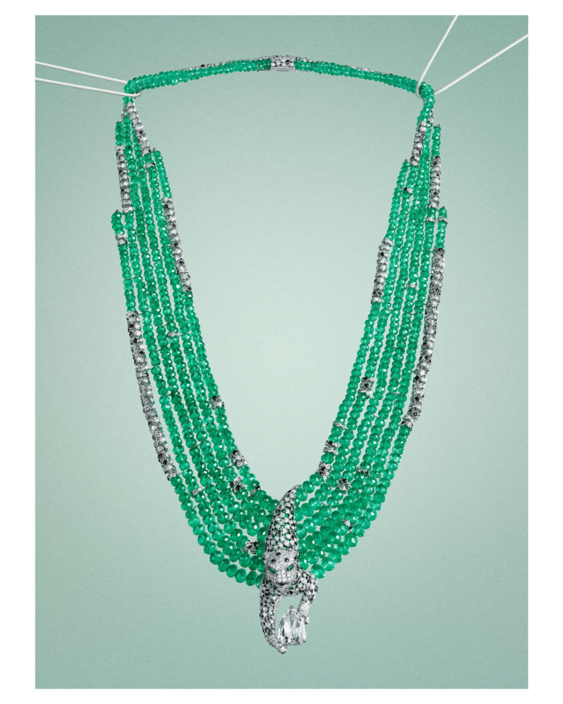 Cartier En Equilibre Panthere Dentelee necklace with emerald beads onyx and diamonds