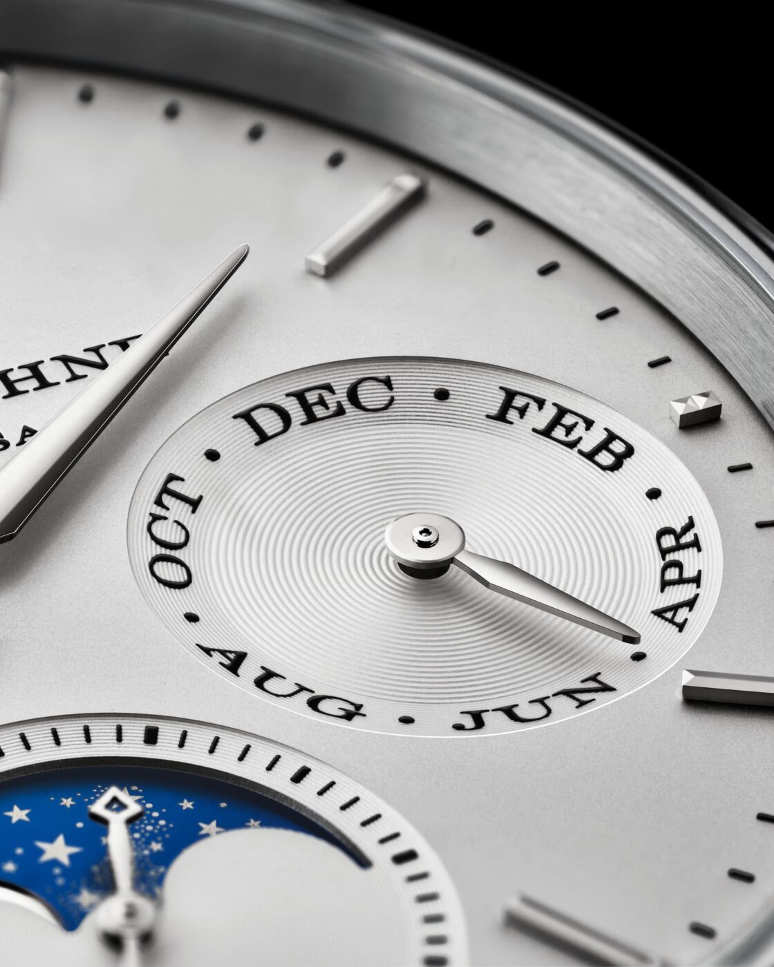A. Lange & Söhne Saxonia Annual Calendar white gold dial and moon phase detail