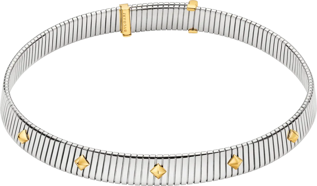 Bulgari Tubogas Gold and Steel necklace with flexible coils