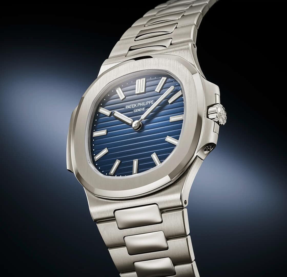 Patek Philippe Nautilus 50th Anniversary angled integrated bracelet view