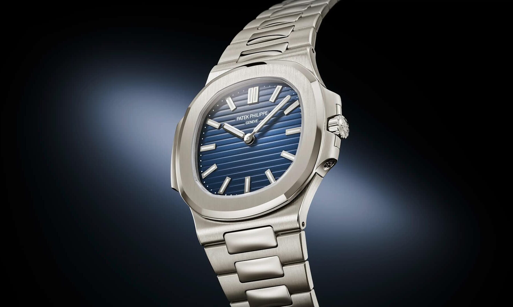 Patek Philippe Nautilus 50th Anniversary angled integrated bracelet view