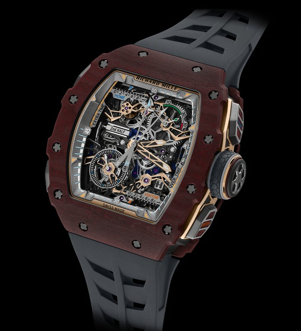 Richard Mille RM 41-01 Tourbillon Soccer Red Carmin Basalt TPT angled dial view