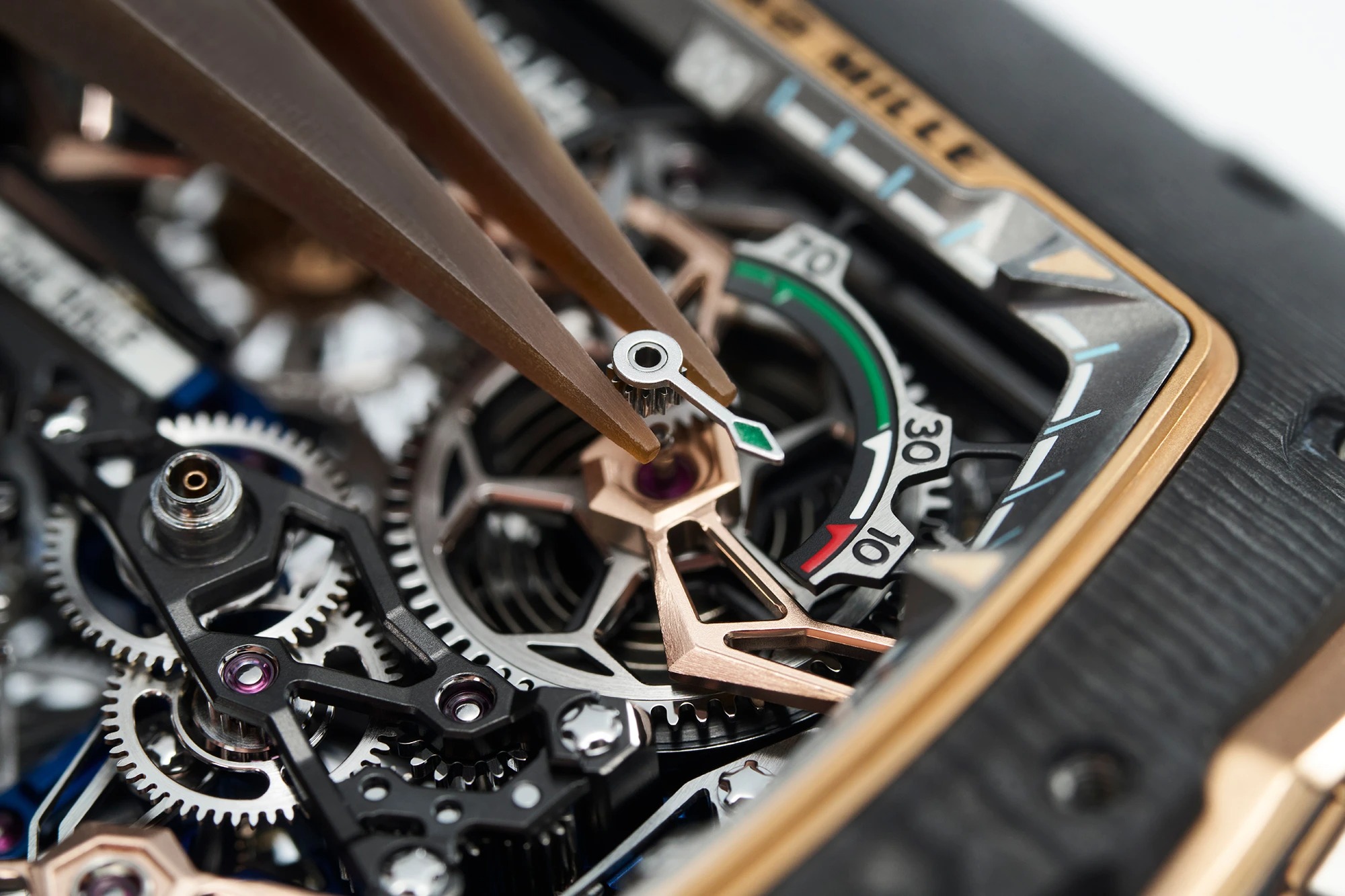 Richard Mille RM 41-01 hands and match-time scale macro detail