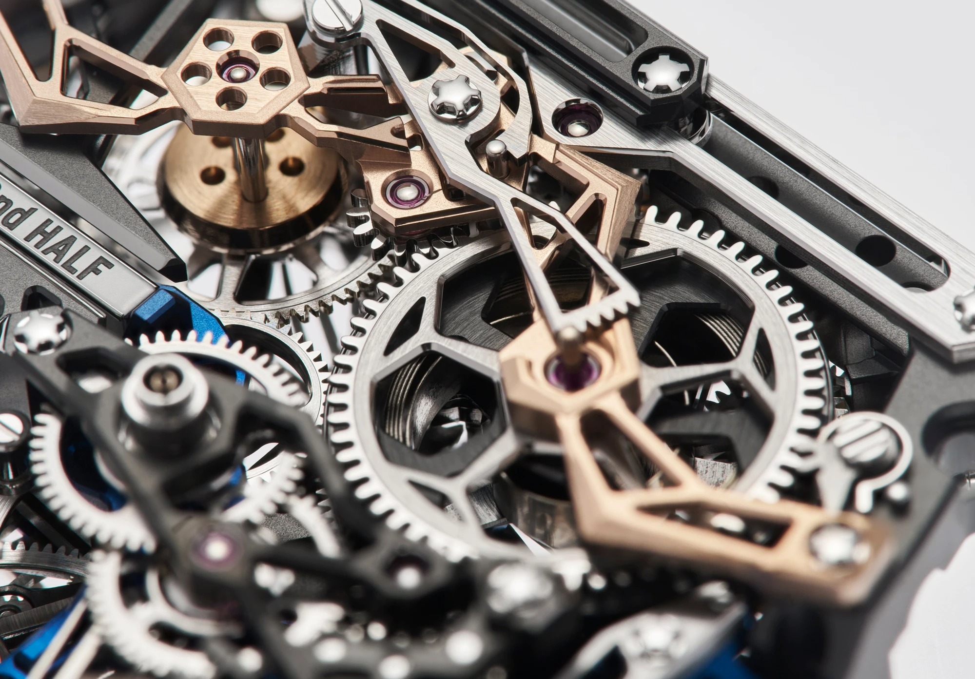Richard Mille RM 41-01 barrel and skeletonised movement macro detail