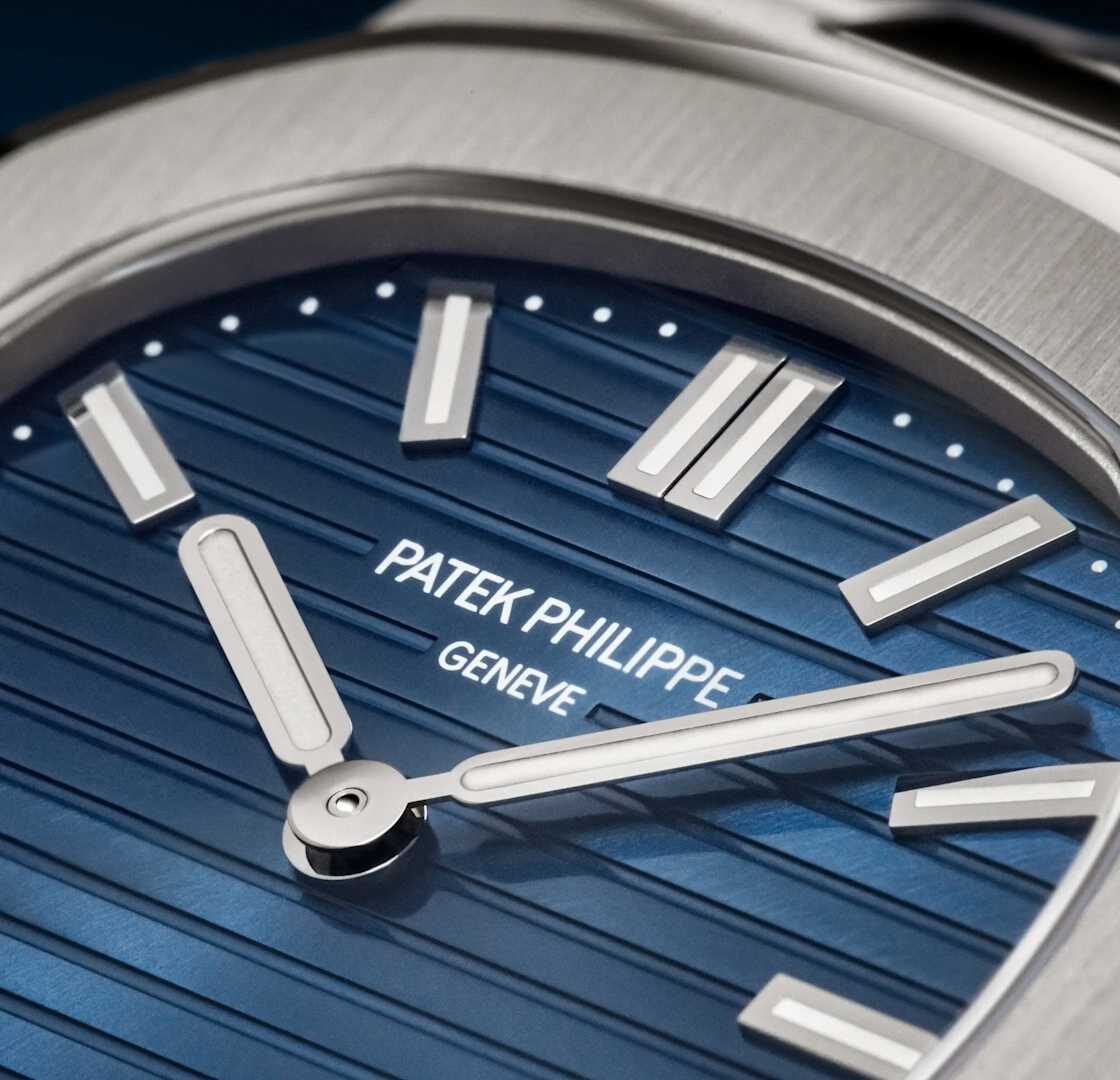 Patek Philippe Nautilus 50th Anniversary blue embossed dial macro