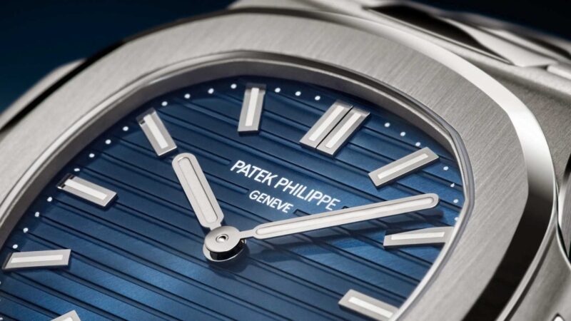 Patek Philippe Nautilus 50th Anniversary blue embossed dial macro