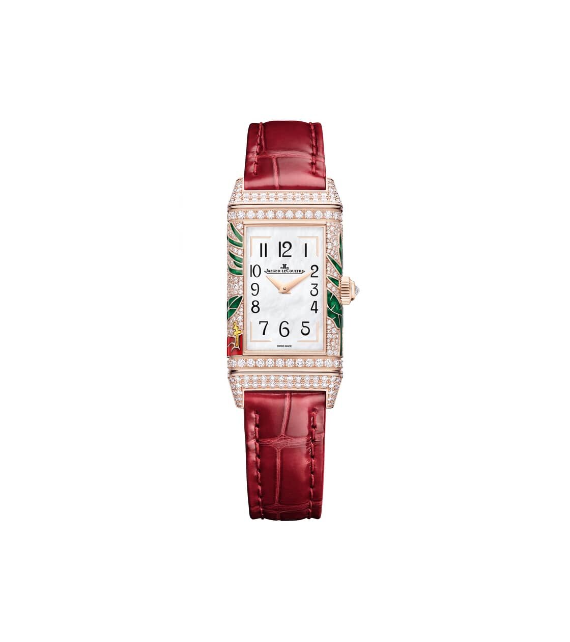 Jaeger-LeCoultre Reverso One Hibiscus Rosa front view in pink gold