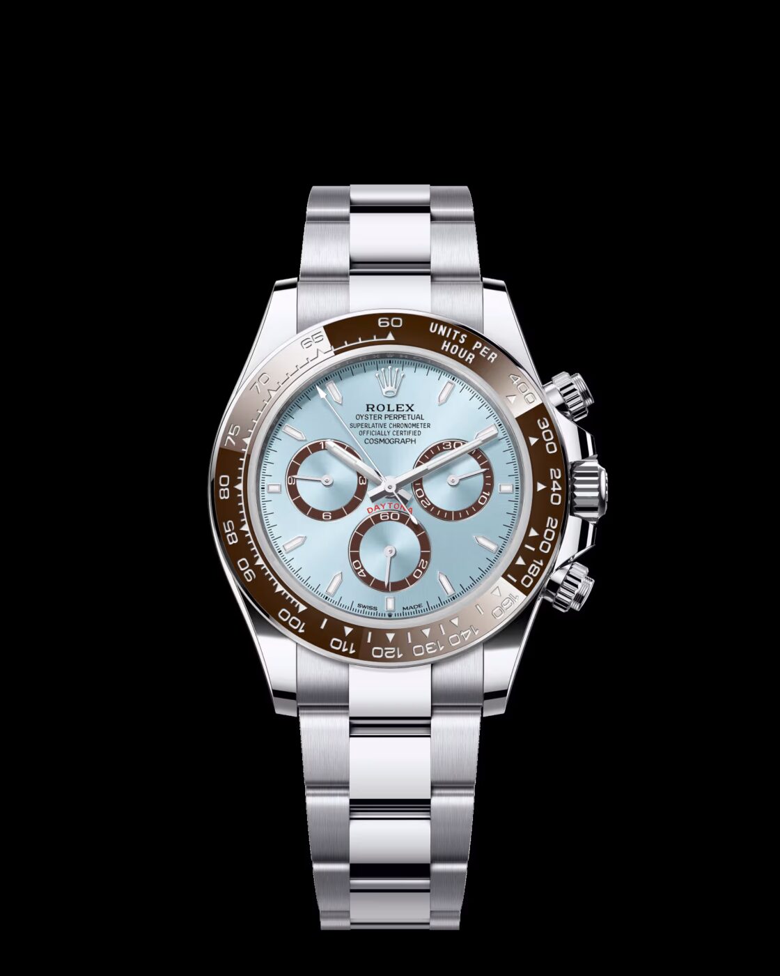 Rolex Cosmograph Daytona platinum ice blue dial front view