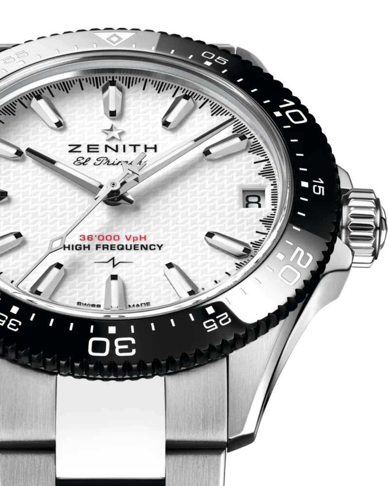 white-date reference dial and bezel detail